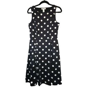 White House Black Market Dress Size 8 Polka Dot Fit & Flare Pockets Sleeveless